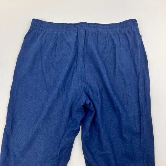 Land n Sea Womens Cropped Drawstring Pants Navy Linen Blend Size XL Pockets - Picture 6 of 9